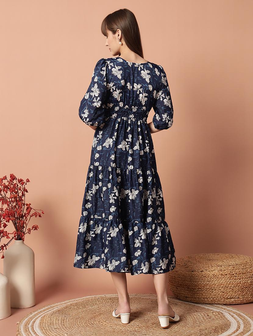 women printed puff sleeve tiered dress - 21992697 - Standard Image - 2