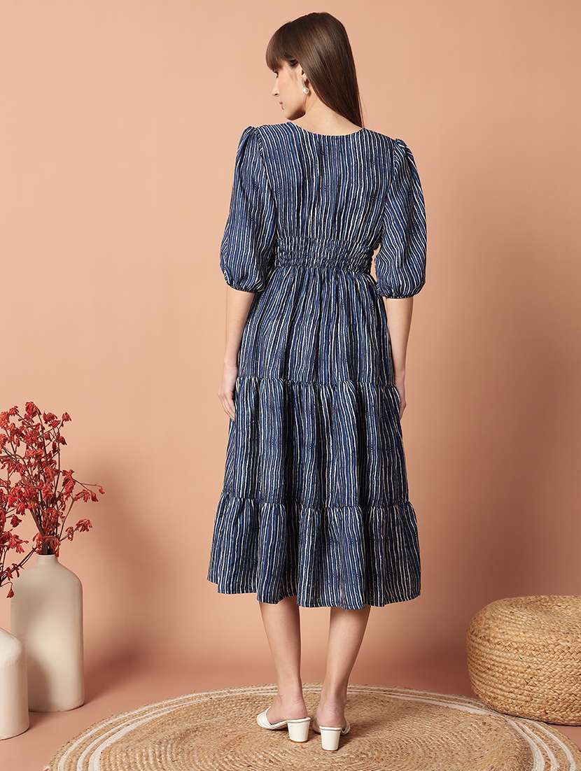 women printed puff sleeve tiered dress - 21992702 - Standard Image - 2