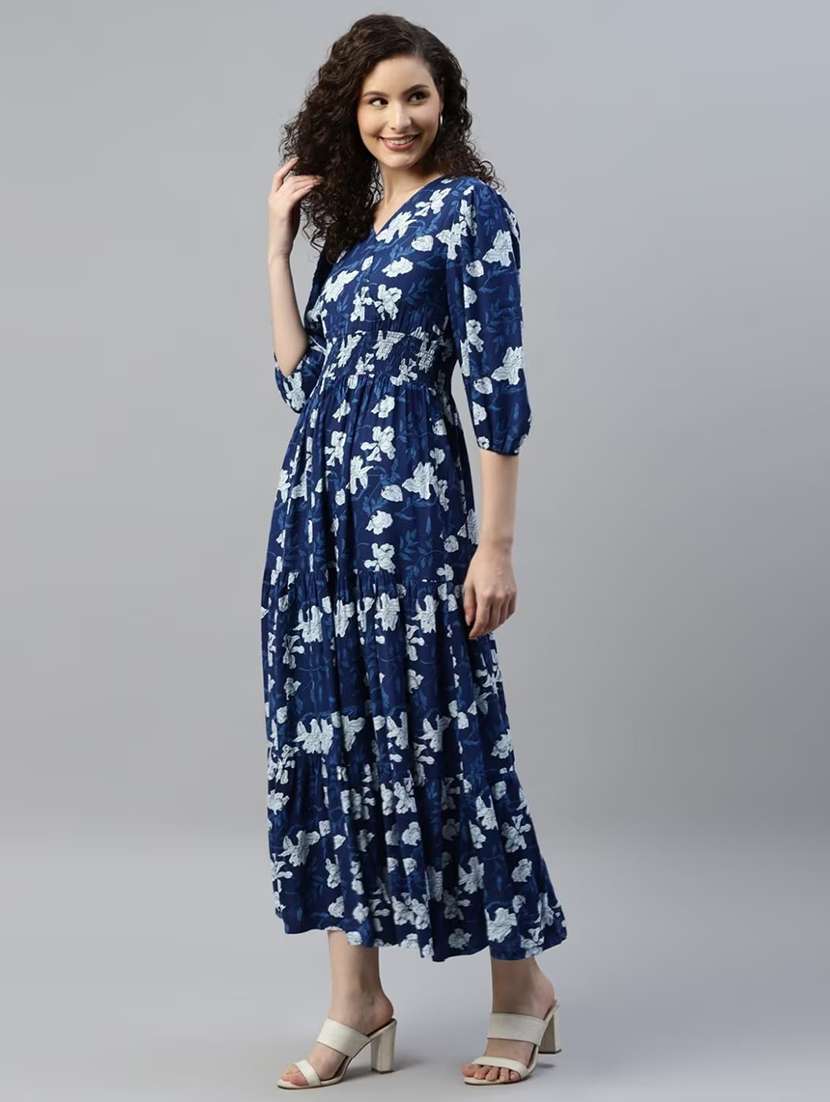 women printed puff sleeve tiered dress - 21992703 - Zoom Image - 0
