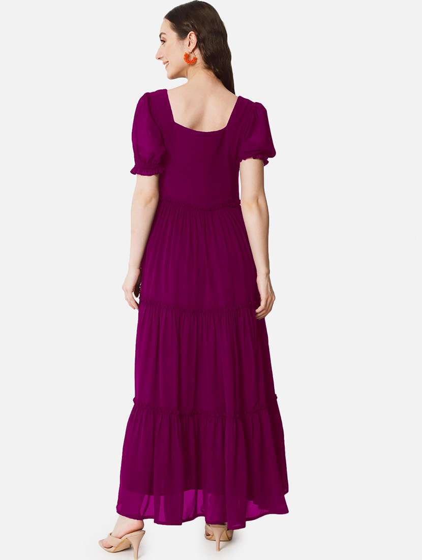 women solid puff sleeve tiered maxi dress - 21992711 - Standard Image - 2