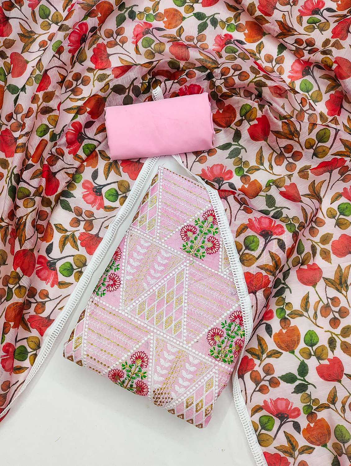 women solid with work embroidered unstitched suit set - 21992993 -  Standard Image - 2