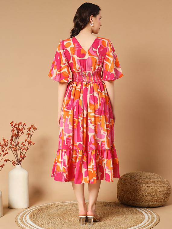 women printed flared sleeve tiered dress - 21993021 - Standard Image - 2