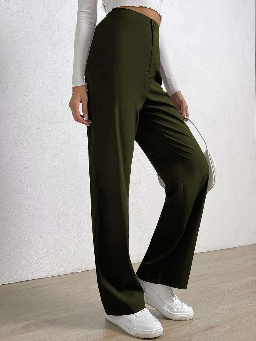 women solid high rise straight trouser - 21993084 - Standard Image - 2