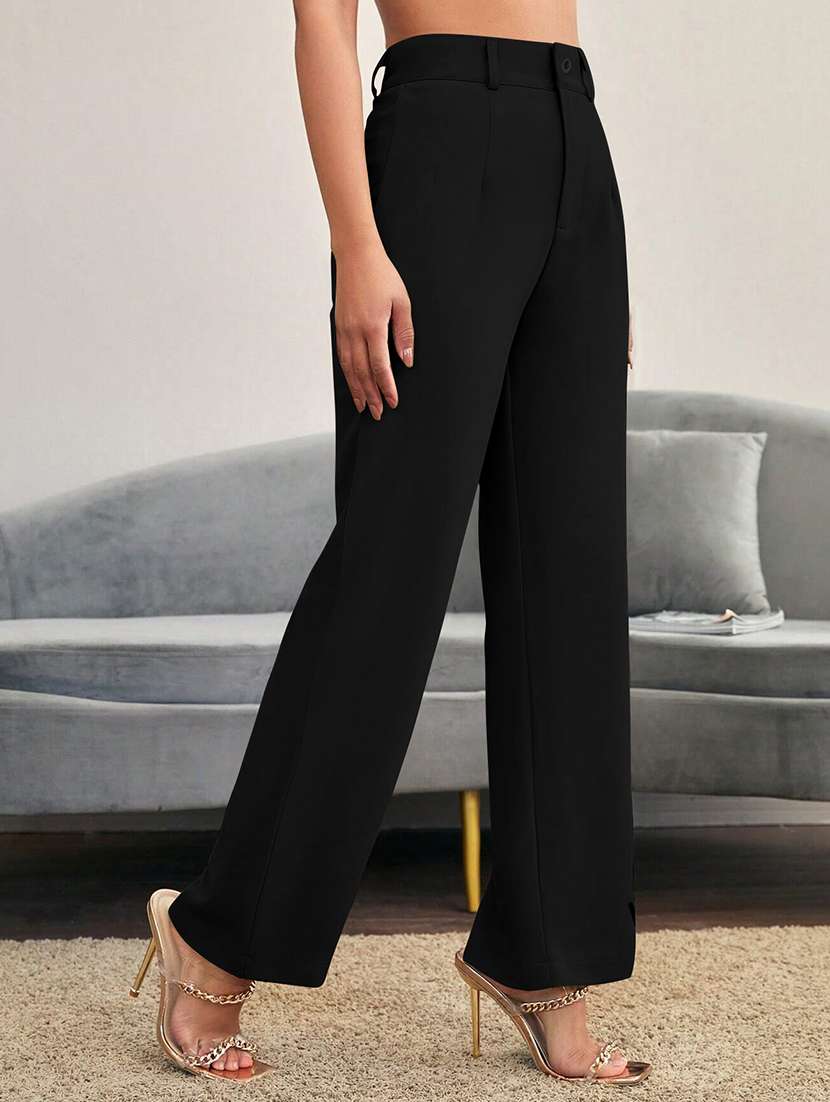 women solid high rise straight trouser - 21993085 -  Standard Image - 2