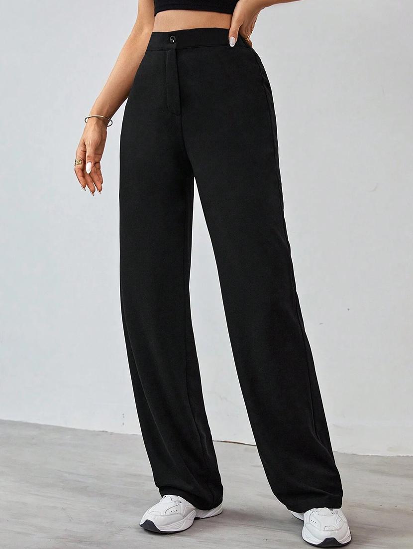 women solid high rise straight trouser - 21993097 - Standard Image - 2