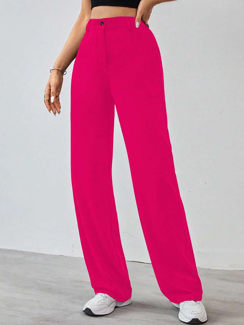 women solid high rise straight trouser - 21993099 -  Standard Image - 2