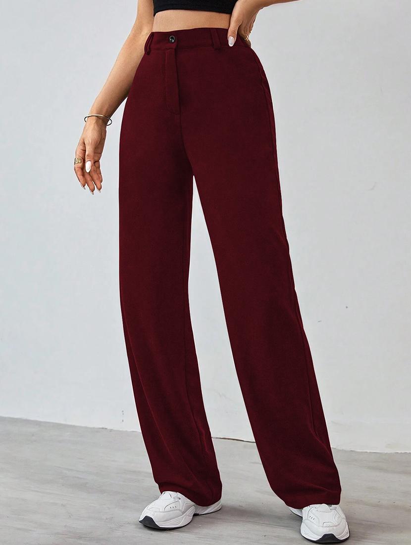 women solid high rise straight trouser - 21993100 - Standard Image - 2