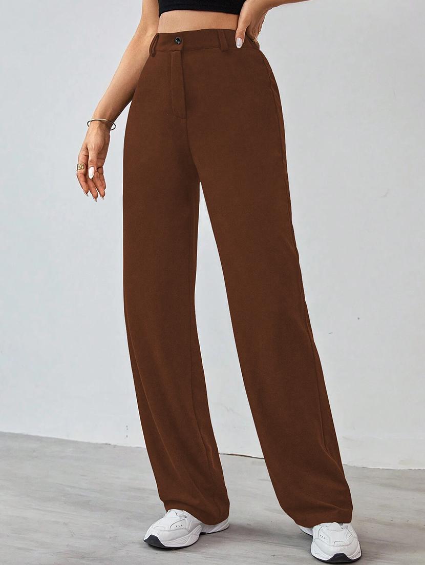 women solid high rise straight trouser - 21993102 - Standard Image - 2