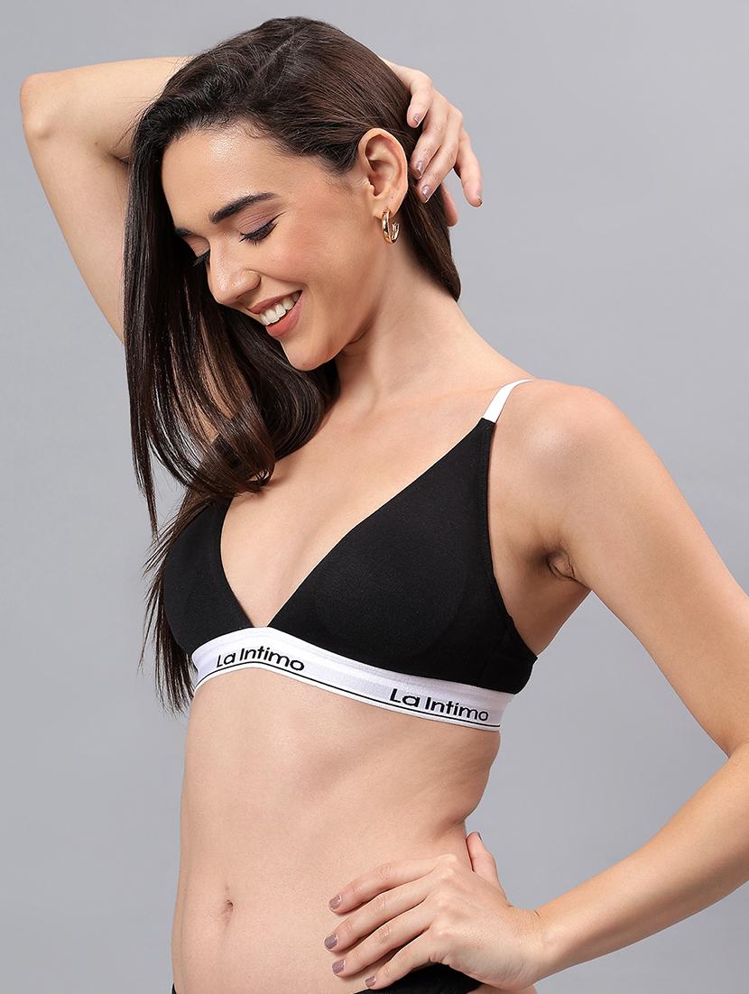 women solid lightly padded plunge bra - 21993122 - Standard Image - 2