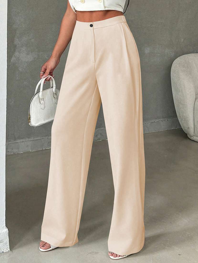 women solid high rise straight trouser - 21993143 - Standard Image - 2