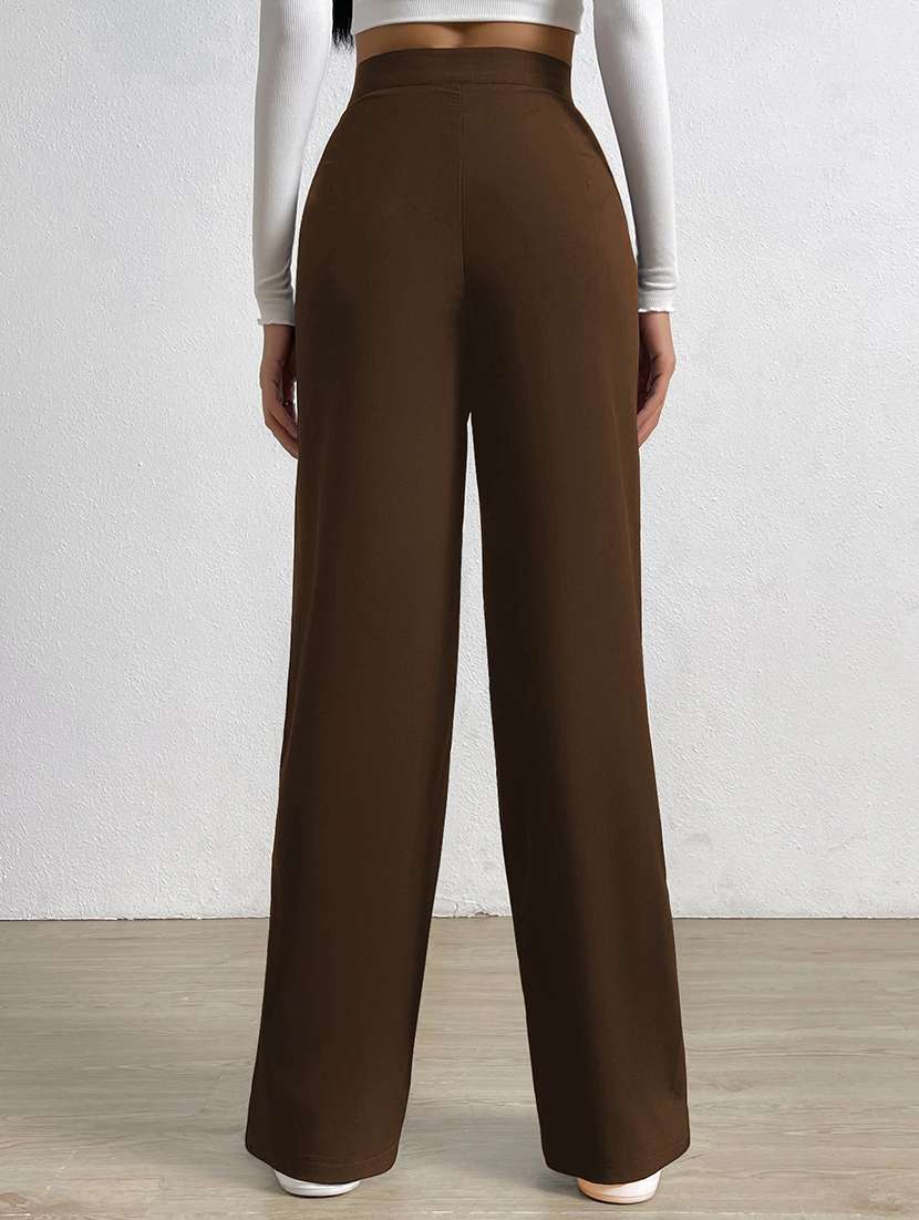 women solid high rise straight trouser - 21993145 - Standard Image - 2