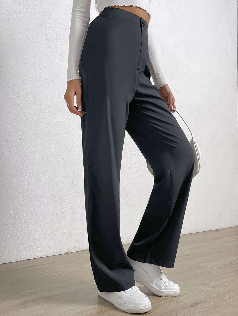 women solid high rise straight trouser - 21993147 -  Standard Image - 2
