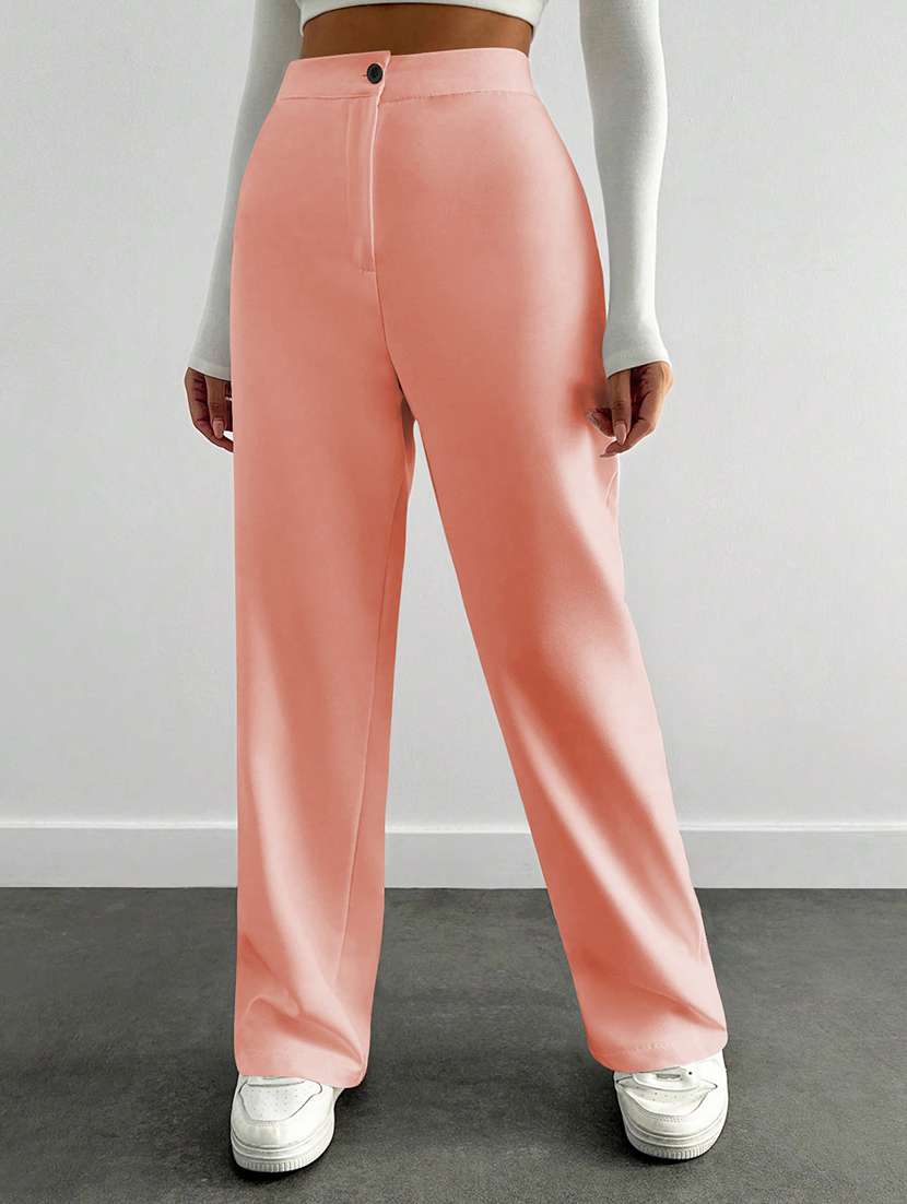 women solid high rise straight trouser - 21993161 -  Standard Image - 2