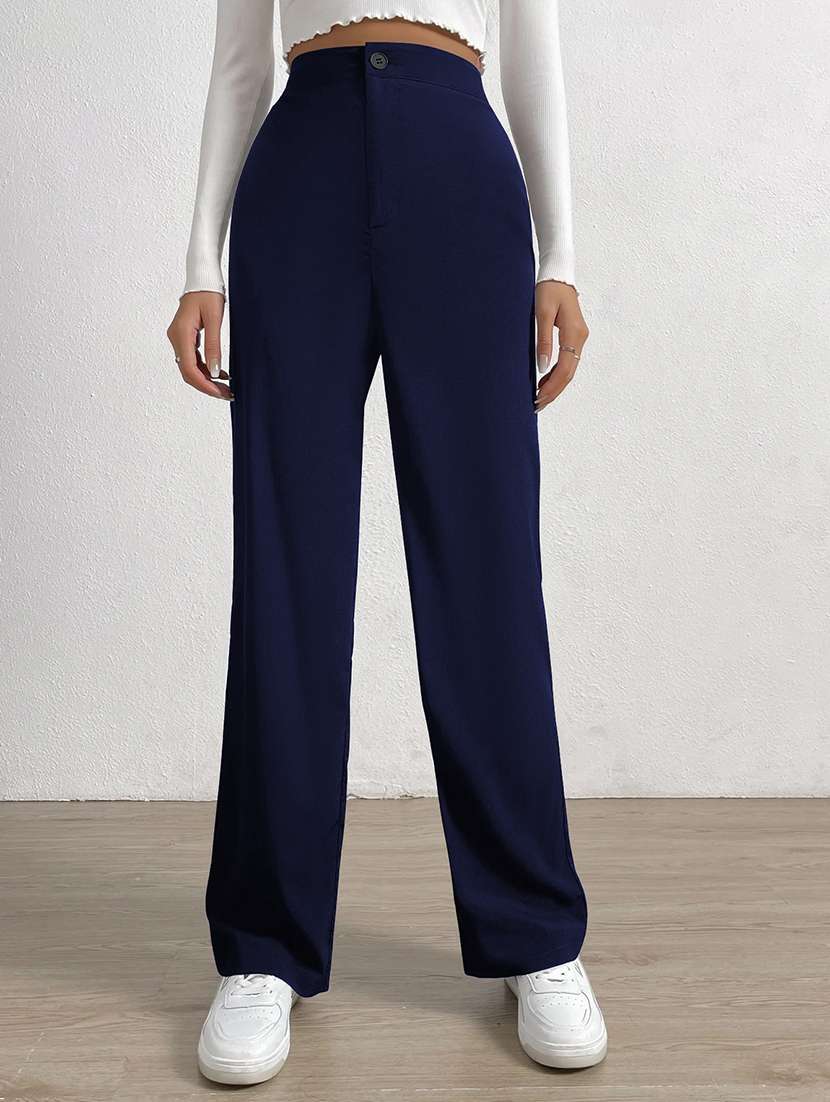 women solid high rise straight trouser - 21993181 -  Standard Image - 2