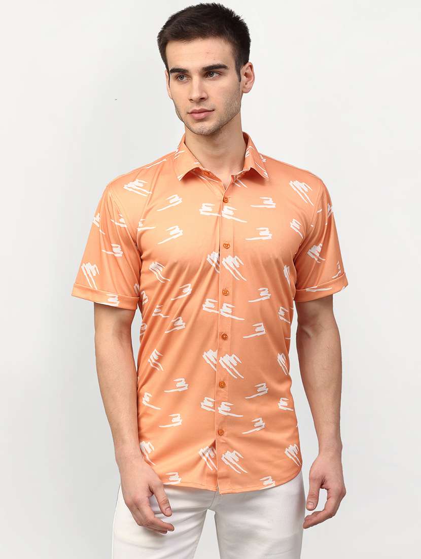 men printed short sleeve regular fit casual shirt