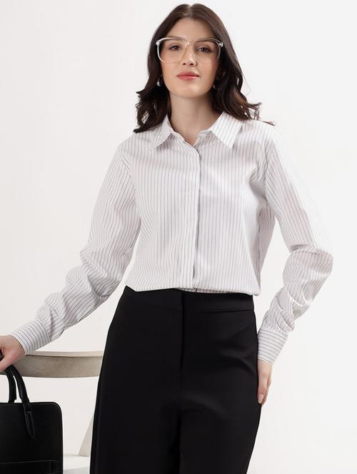 women striped collared long sleeve shirt - 21993336 - Standard Image - 0