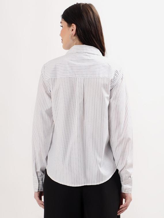women striped collared long sleeve shirt - 21993336 - Standard Image - 2