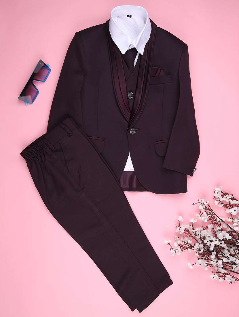 boys solid long sleeve 3 piece suit set