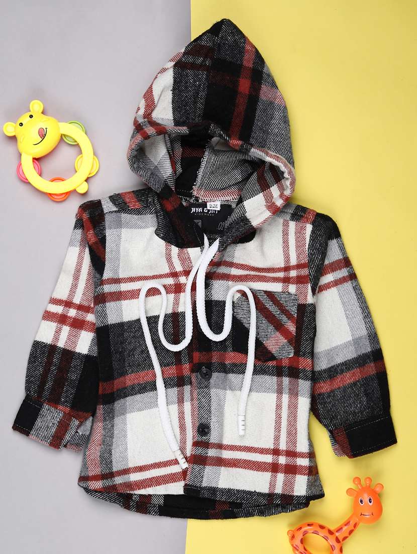 boys checkered long sleeve hooded shirt