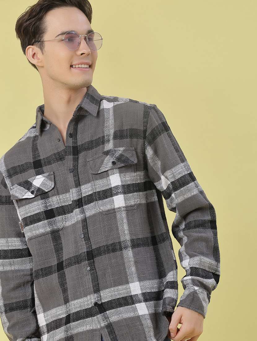 men checkered long sleeve regular fit casual shirt