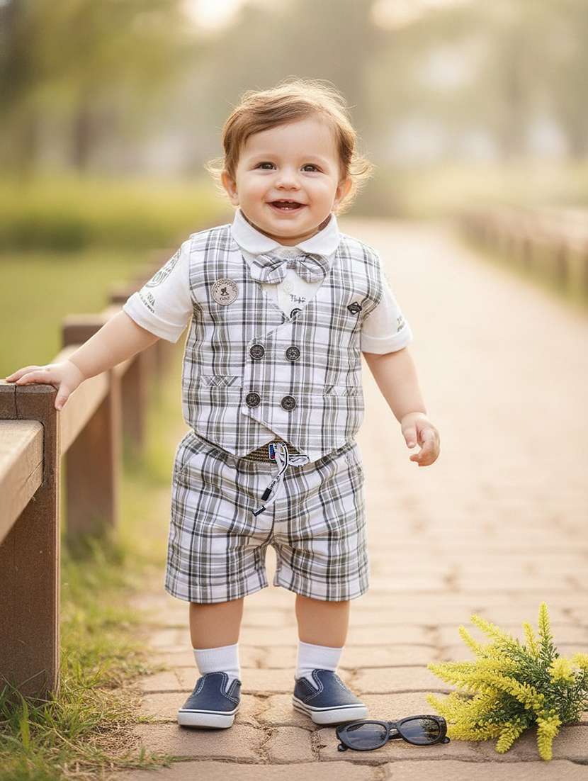 boys checkered shirt & shorts casual wear set