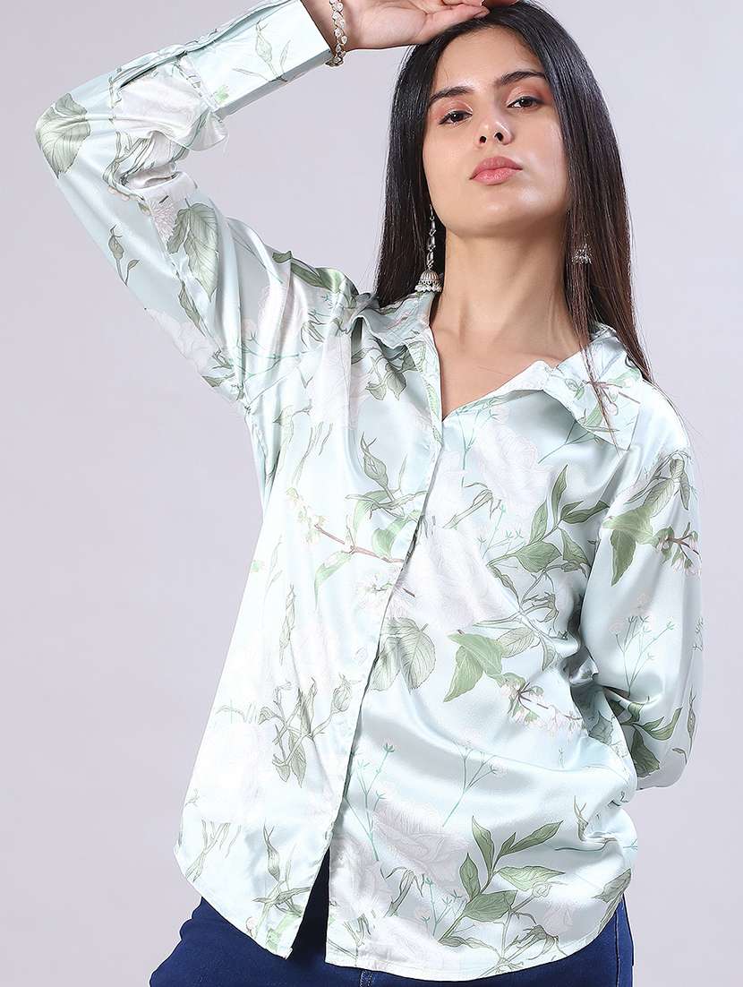 women printed collared long sleeve shirt - 21993438 -  Standard Image - 2