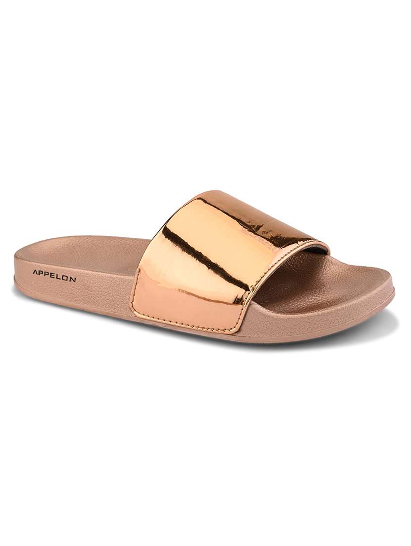 women golden slip on slides - 21993473 - Standard Image - 2