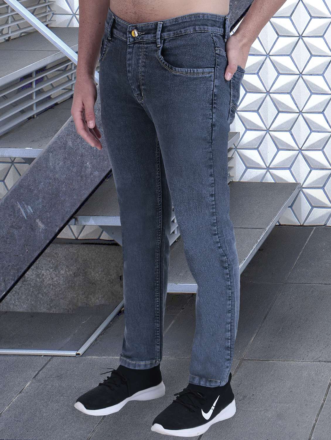 men washed mid rise slim fit jeans