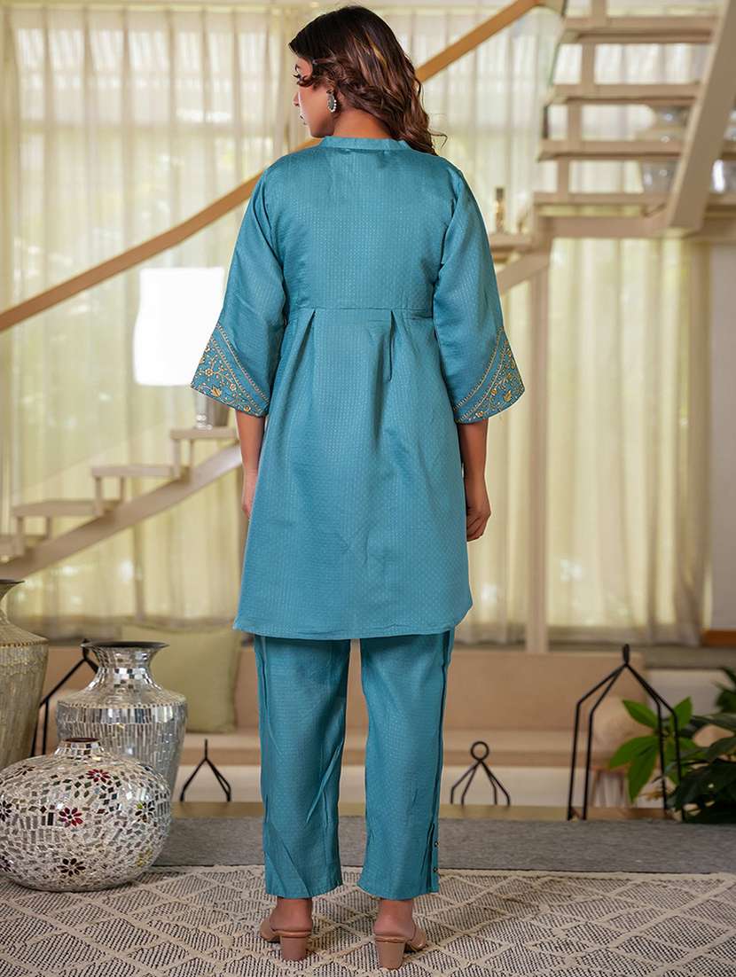 women turquoise embroidered ethnic co-ord set - 21993535 -  Standard Image - 2