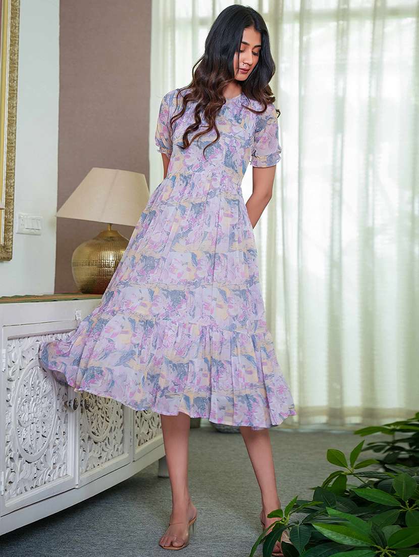 women lavender printed tiered dress - 21993569 -  Standard Image - 2