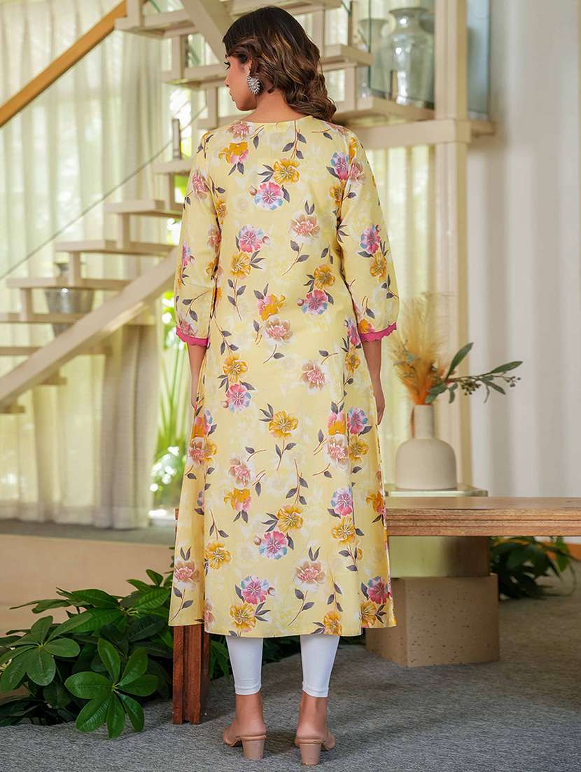 women floral print three quarter sleeve a-line kurta - 21993570 -  Standard Image - 2