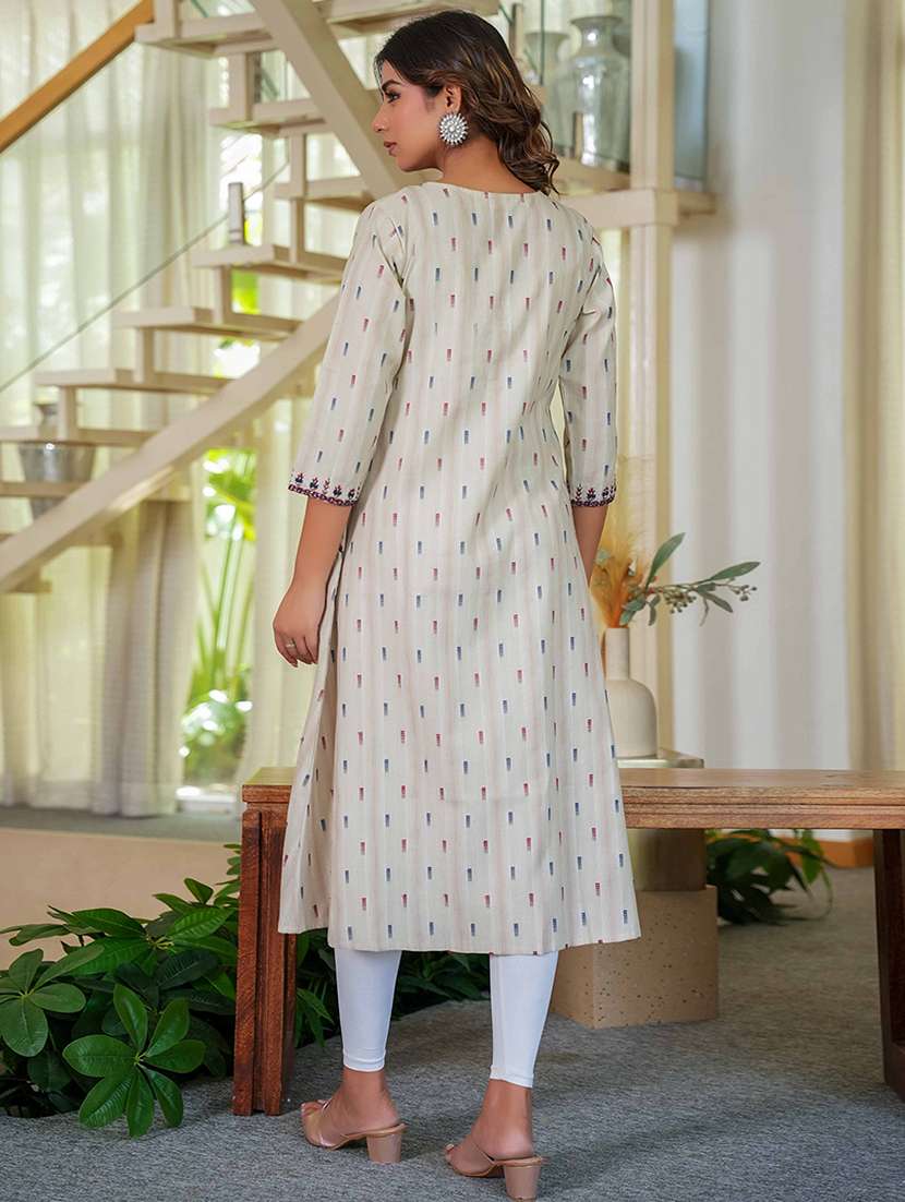 women self designed three quarter sleeve a-line kurta - 21993572 -  Standard Image - 2
