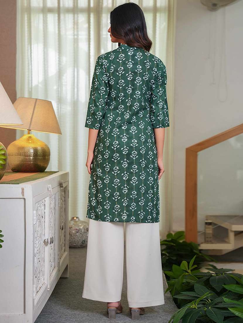 women printed three quarter sleeve straight kurta - 21993573 -  Standard Image - 2