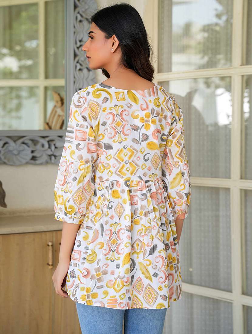 women printed puff sleeve flared kurti - 21993615 -  Standard Image - 2