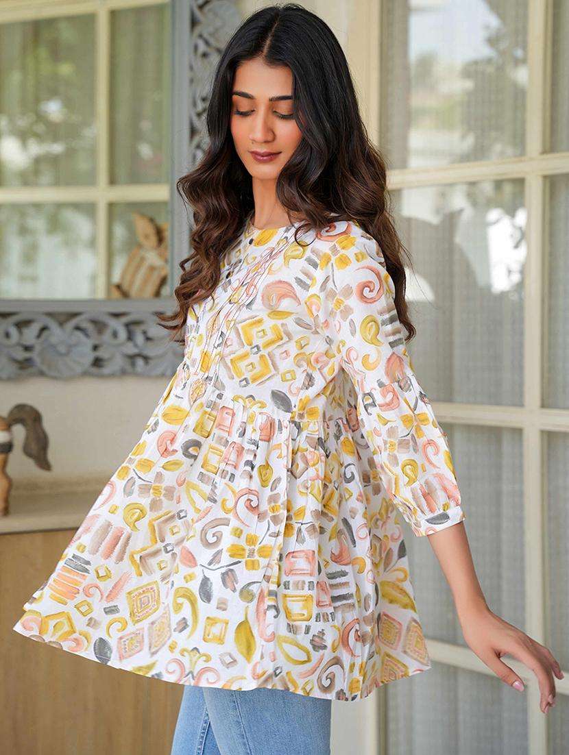 women printed puff sleeve flared kurti - 21993615 -  Standard Image - 2