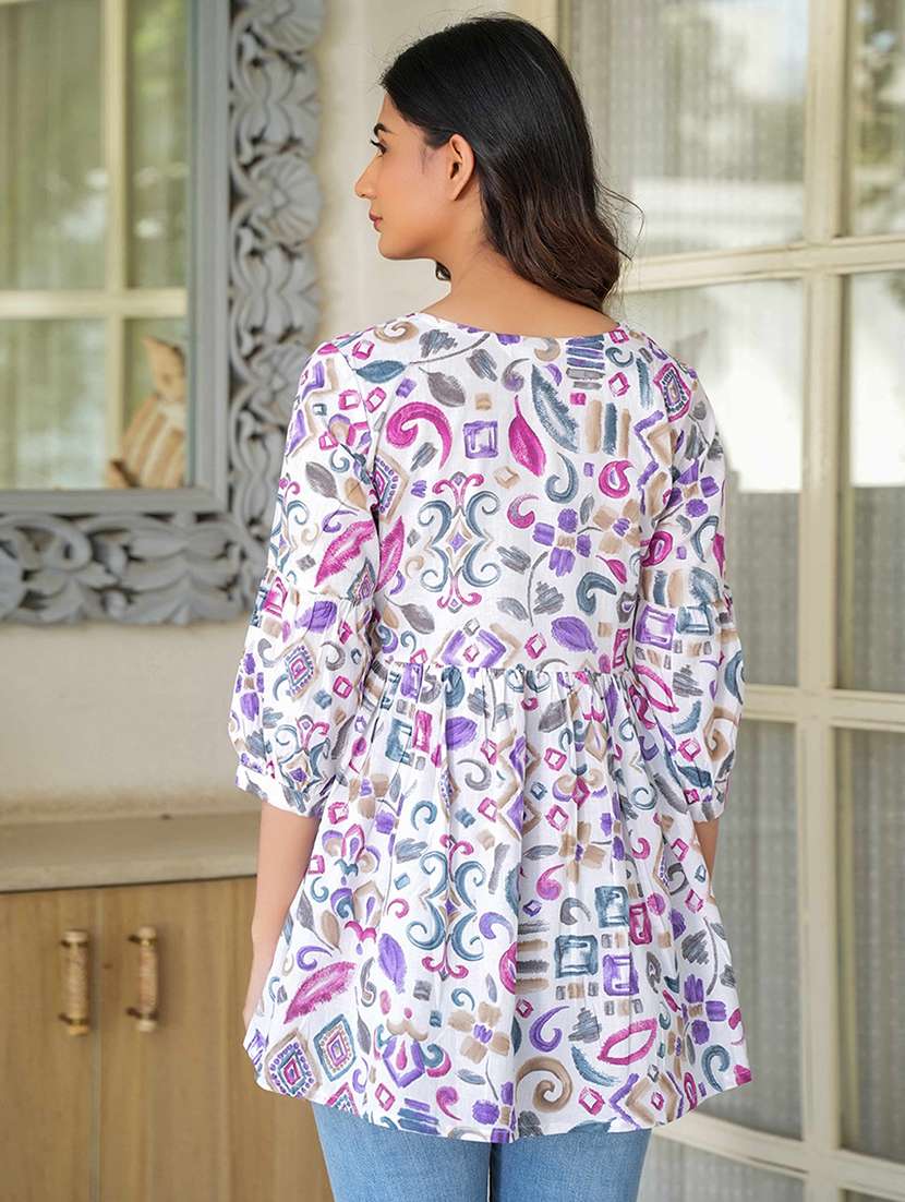 women printed puff sleeve flared kurti - 21993616 -  Standard Image - 2