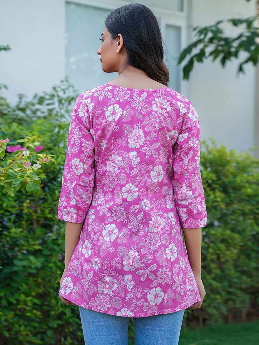 women floral print three quarter sleeve a-line kurti - 21993619 -  Standard Image - 2