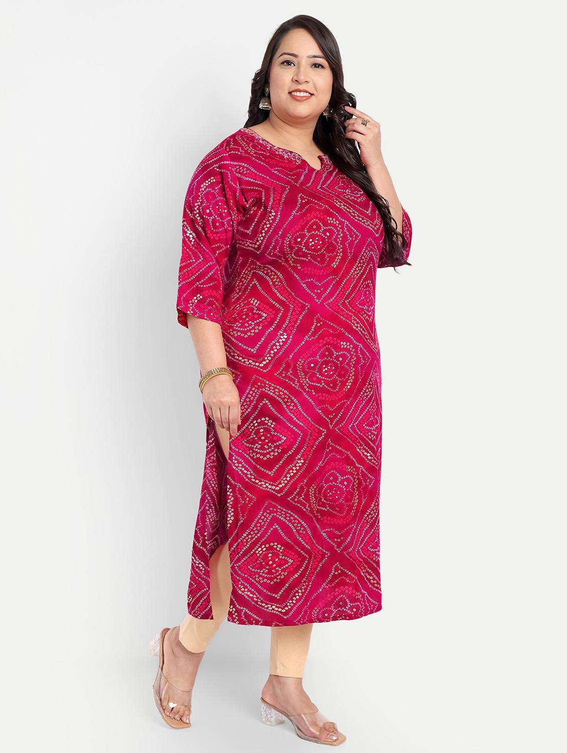 women plus size bandhani print straight kurta - 21993621 -  Standard Image - 2