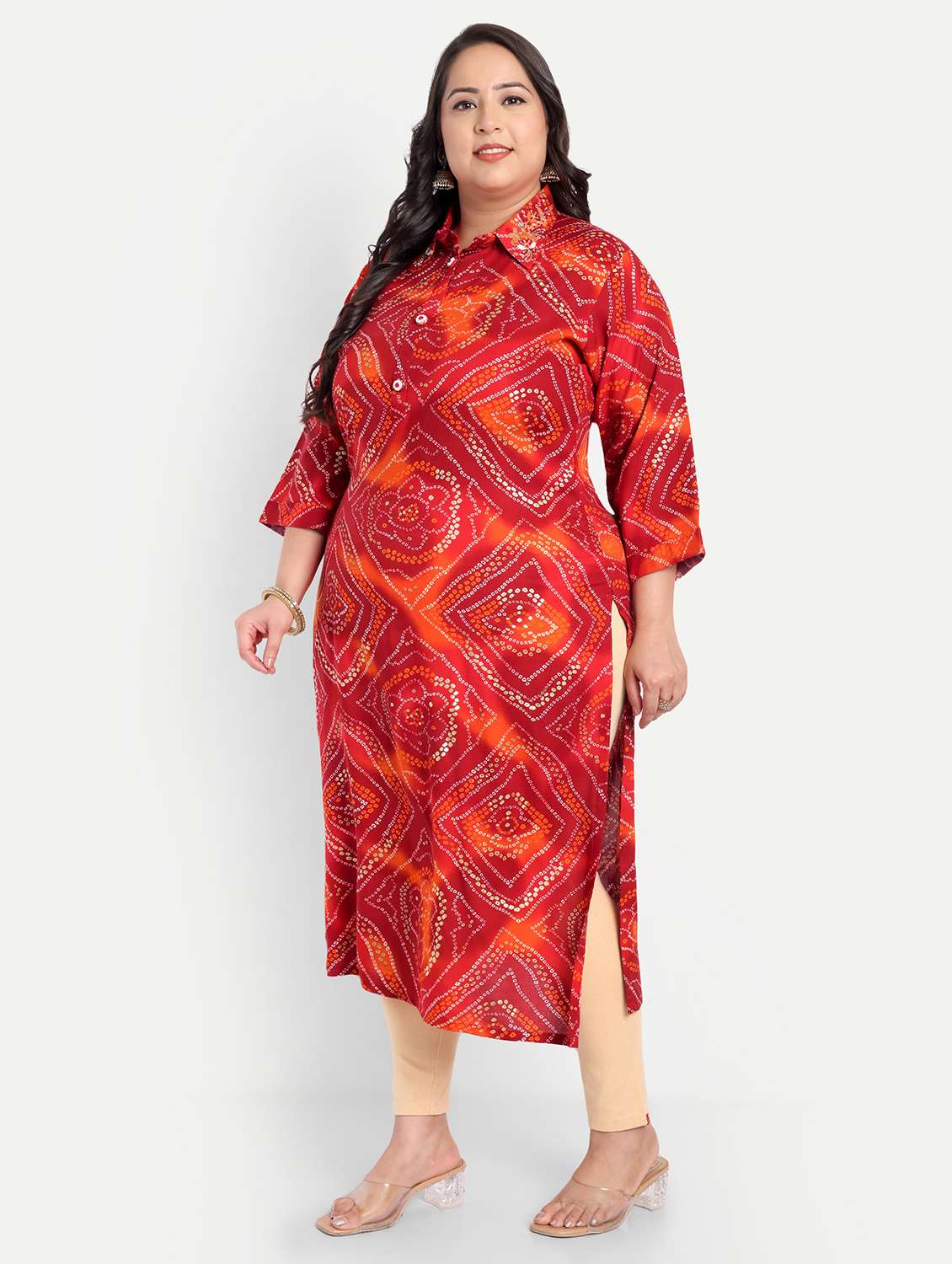 women plus size printed collared straight kurta - 21993622 - Standard Image - 2