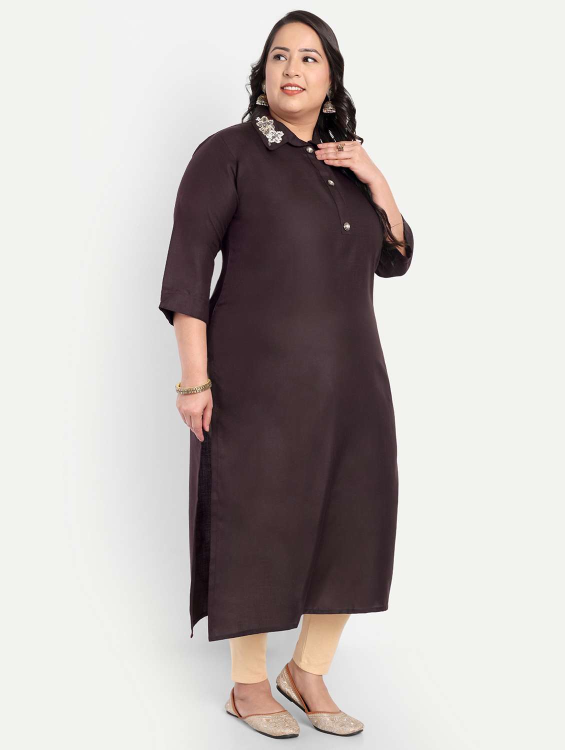 women plus size embroidered straight kurta - 21993627 - Standard Image - 2