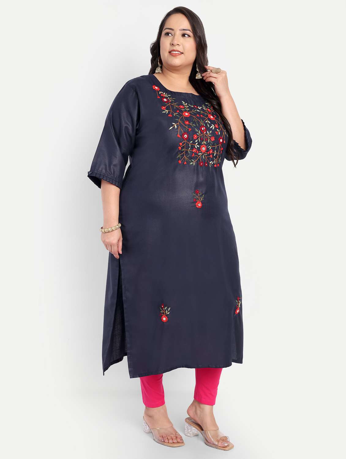 women plus size embroidered straight kurta - 21993629 -  Standard Image - 2