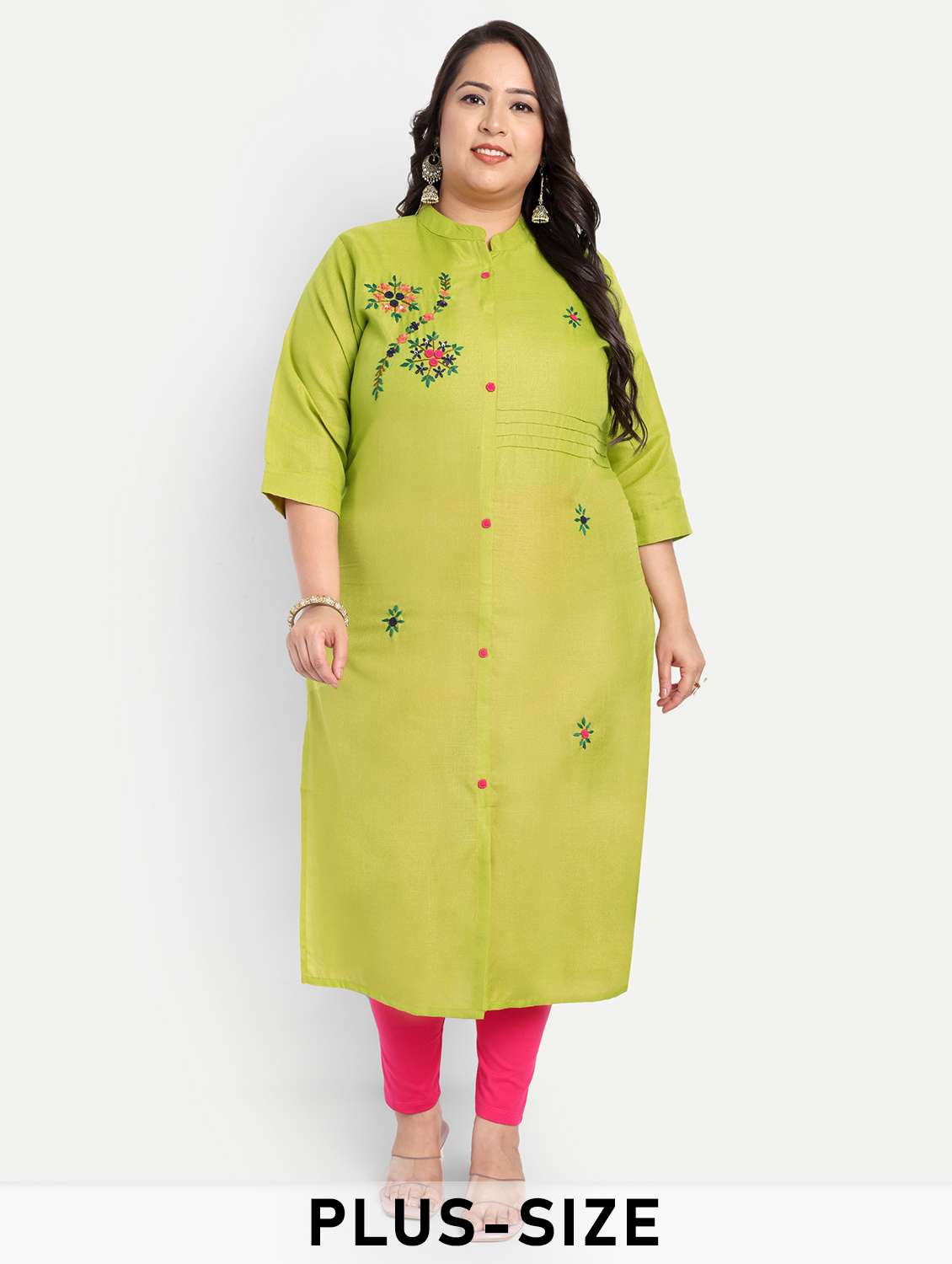 women plus size embroidered straight kurta