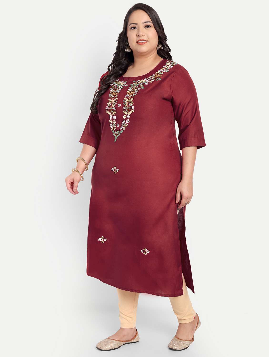 women plus size embroidered straight kurta - 21993631 -  Standard Image - 2