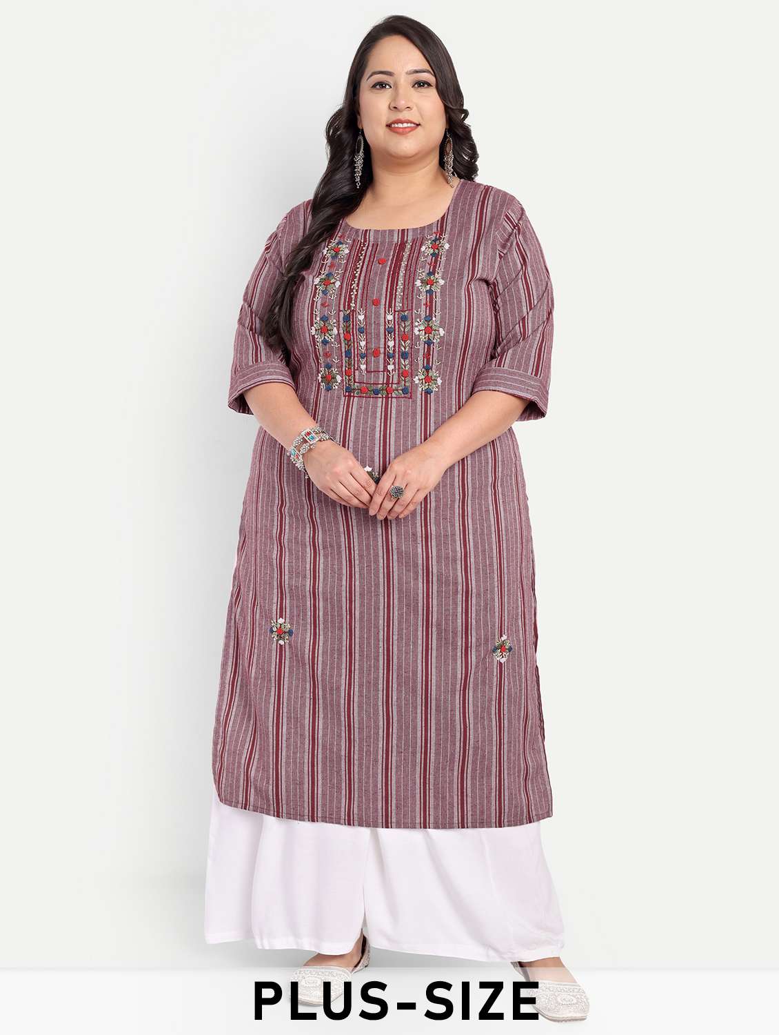 women plus size striped straight kurta