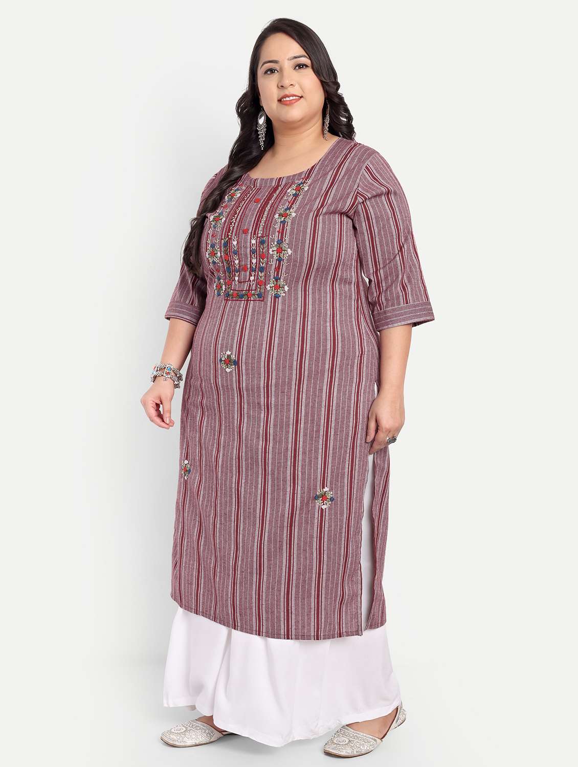 women plus size striped straight kurta - 21993633 -  Standard Image - 2