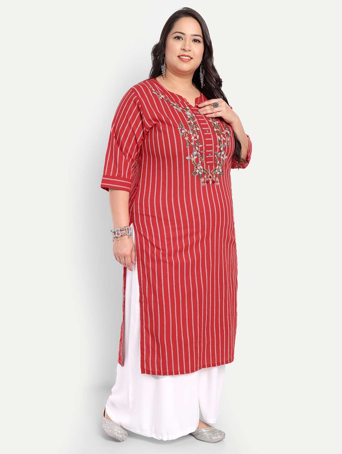 women plus size striped straight kurta - 21993634 -  Standard Image - 2