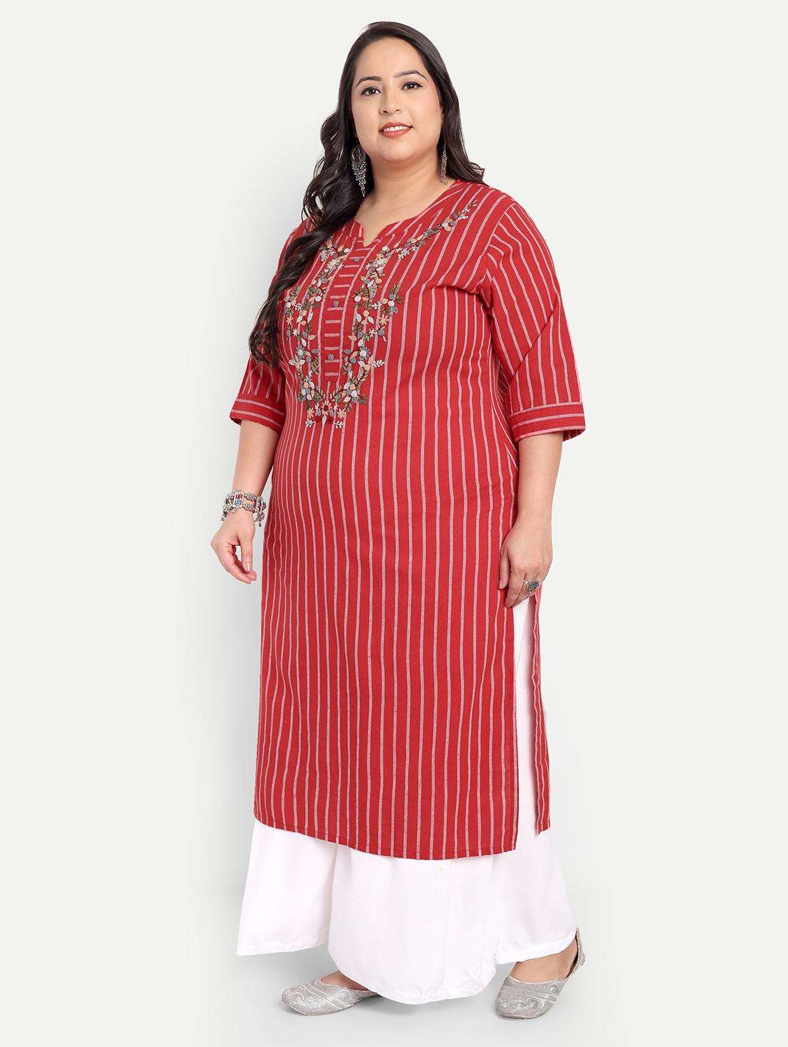 women plus size striped straight kurta - 21993634 -  Standard Image - 2