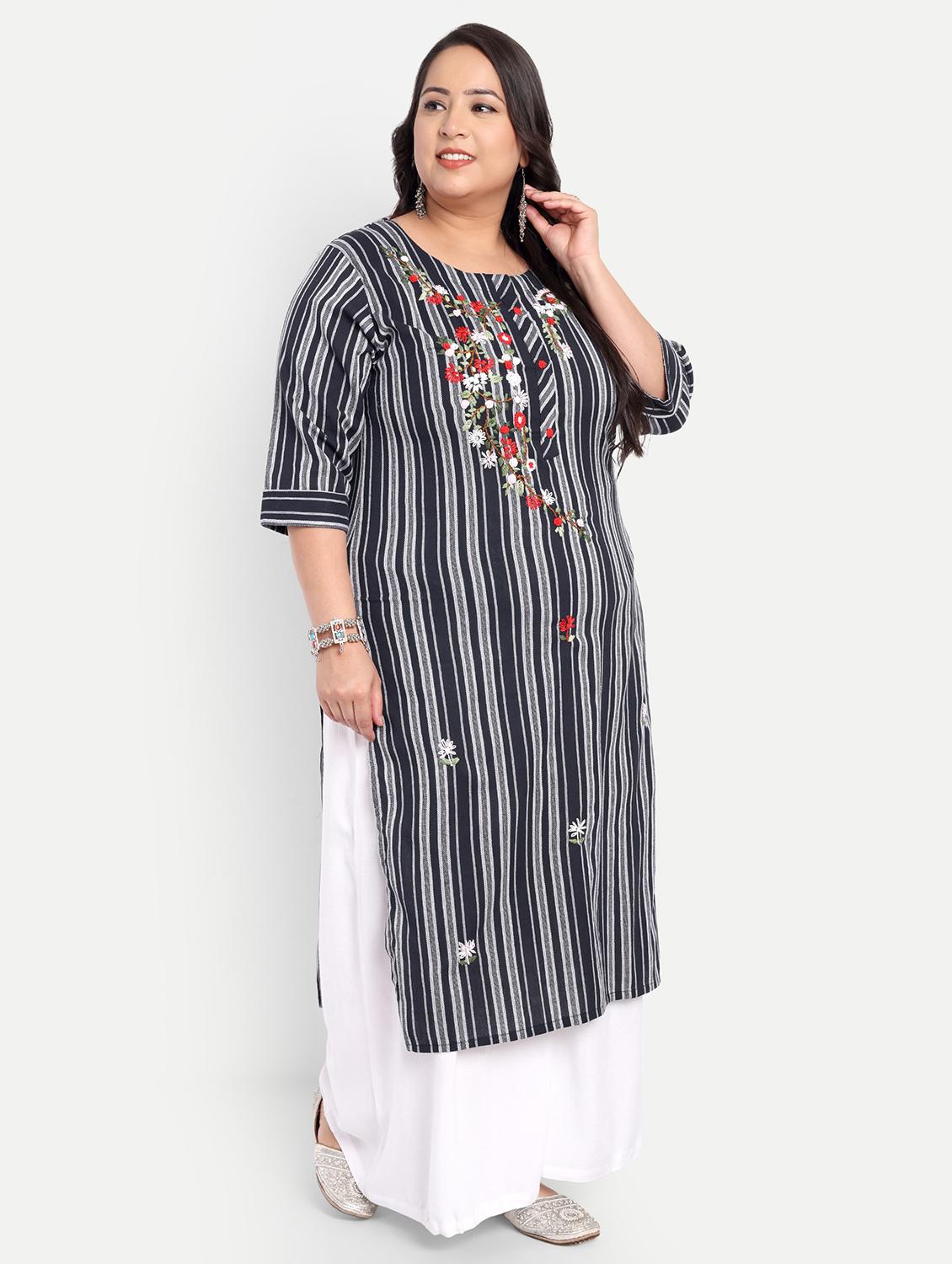 women plus size striped straight kurta - 21993635 - Standard Image - 2