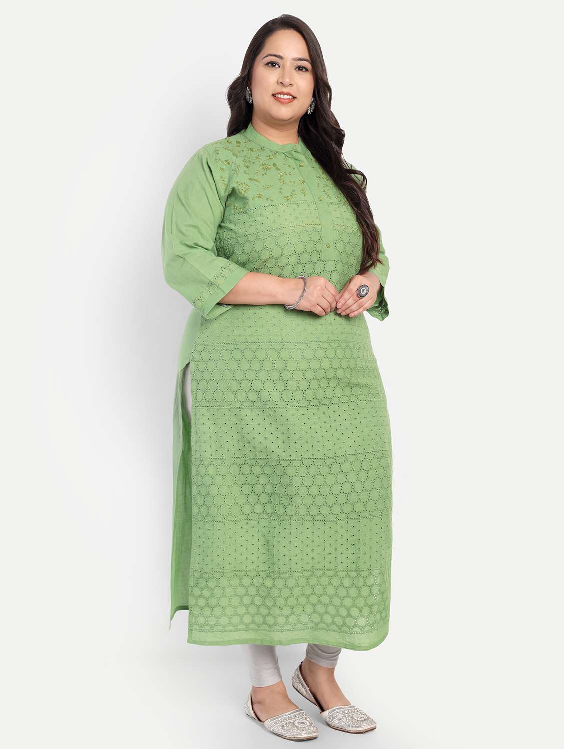 women plus size embroidered straight kurta - 21993638 - Standard Image - 2