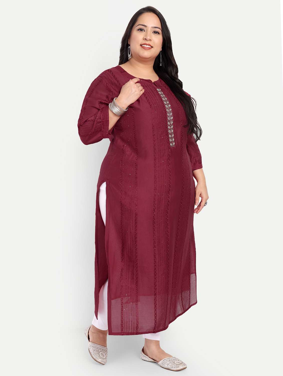 women plus size embroidered straight kurta - 21993645 -  Standard Image - 2